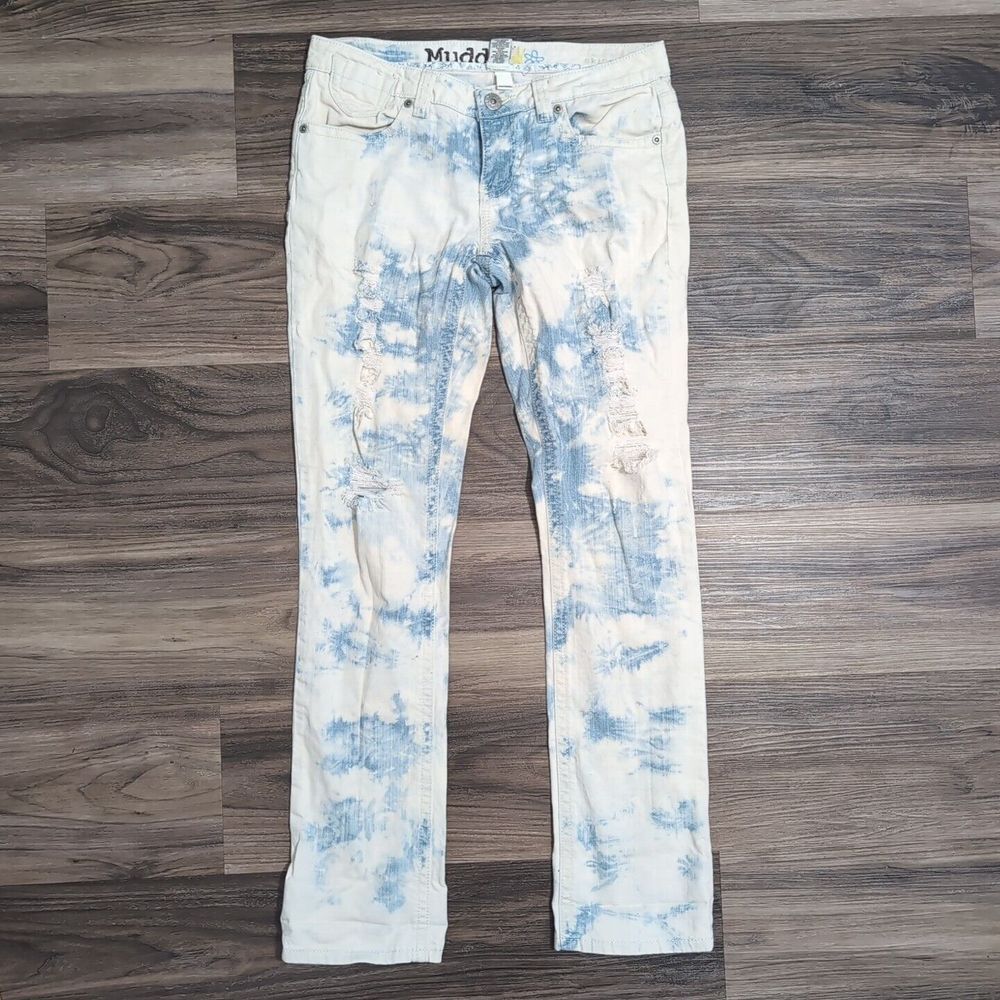 Mudd Skinny Jeans Cloudy Blue Cream Denim Size 7 Women's 31x31"